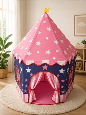 Pink Starry Play Tent for Girls – Portable Kids Fort With Carry Case